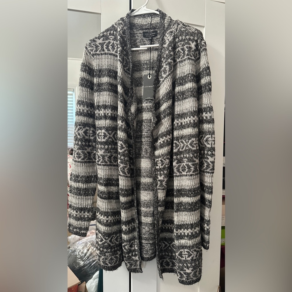 NEW Lucky Brand Black and Gray Knit Cardigan NWT